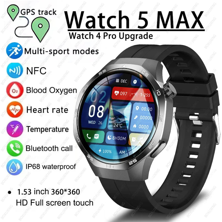 Watch 5 MAX 2025 – AMOLED Smartwatch with NFC, GPS, Bluetooth Call & Fitness Tracking