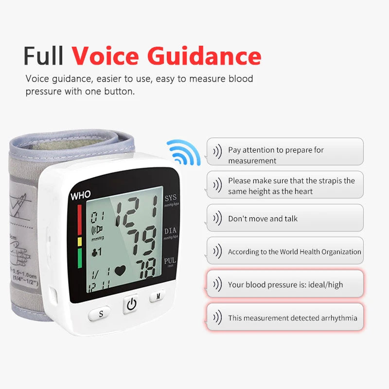 Rechargeable Wrist Blood Pressure Monitor – Digital LCD Sphygmomanometer