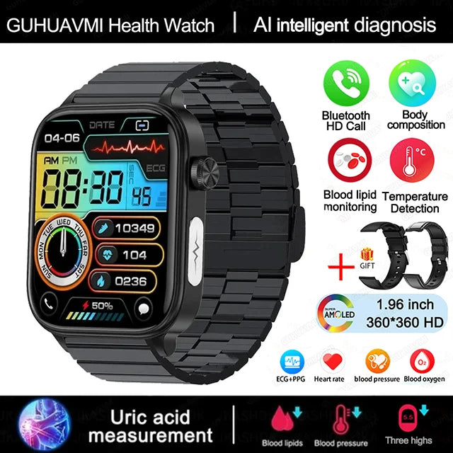 2025 ECG+PPG Smartwatch – Blood Pressure, Lipid & Uric Acid Monitor with Women’s Health Tracker