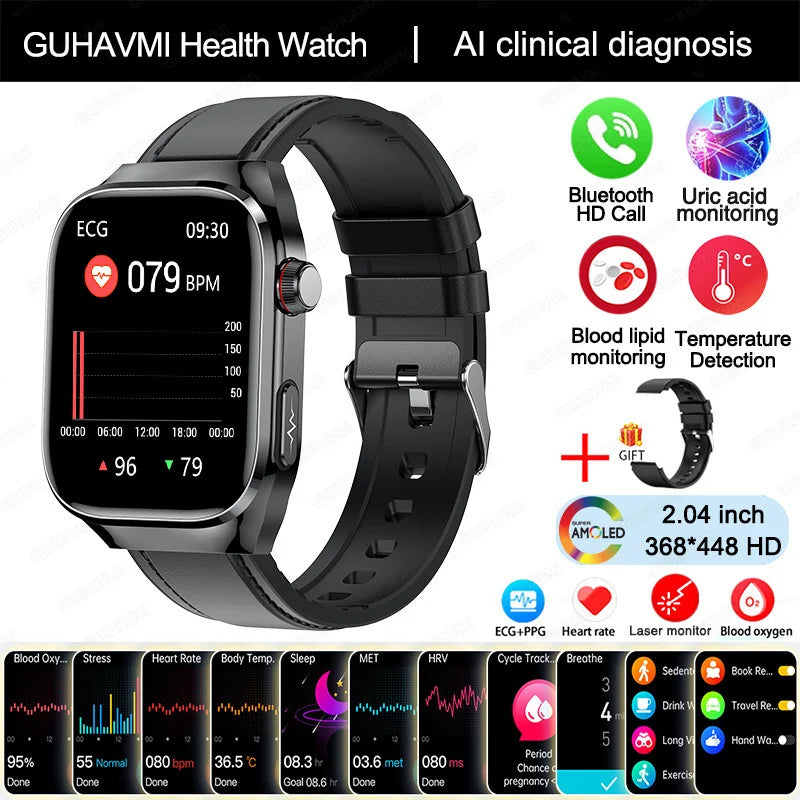 2025 Smartwatch – Uric Acid & Blood Fat Monitor, ECG+PPG, Bluetooth Call, Fitness Tracker