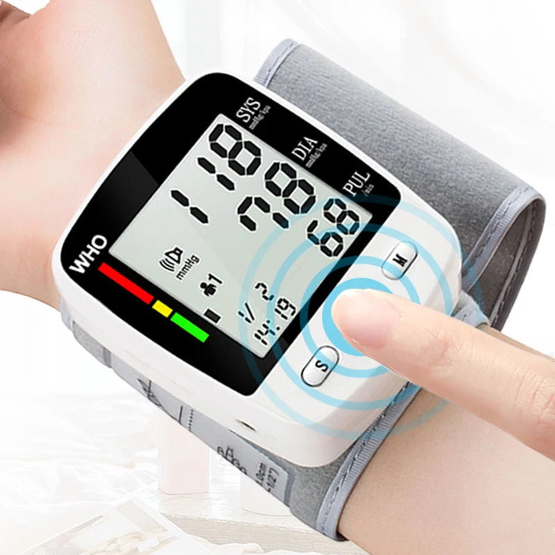 Rechargeable Wrist Blood Pressure Monitor – Digital LCD Sphygmomanometer