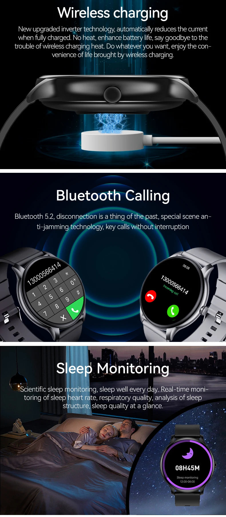 KESHUYOU Smartwatch – Full Touch Bluetooth Call, Fitness & Heart Rate Tracker