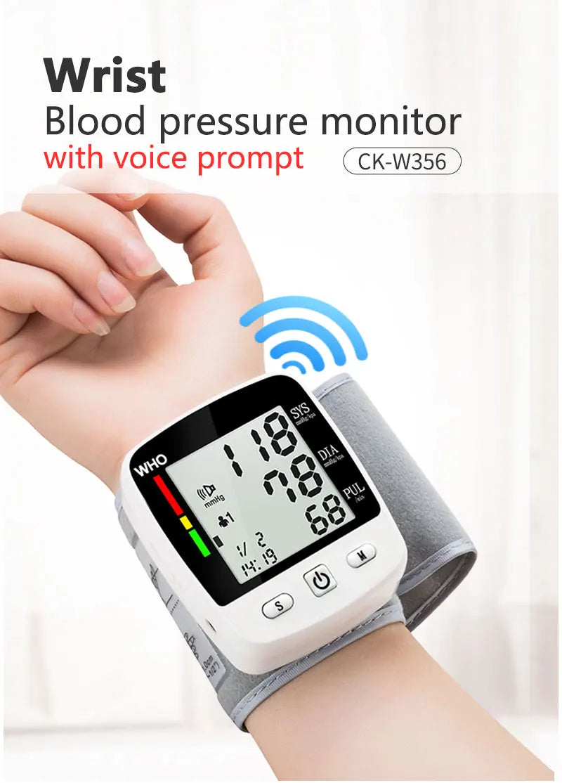Rechargeable Wrist Blood Pressure Monitor – Digital LCD Sphygmomanometer