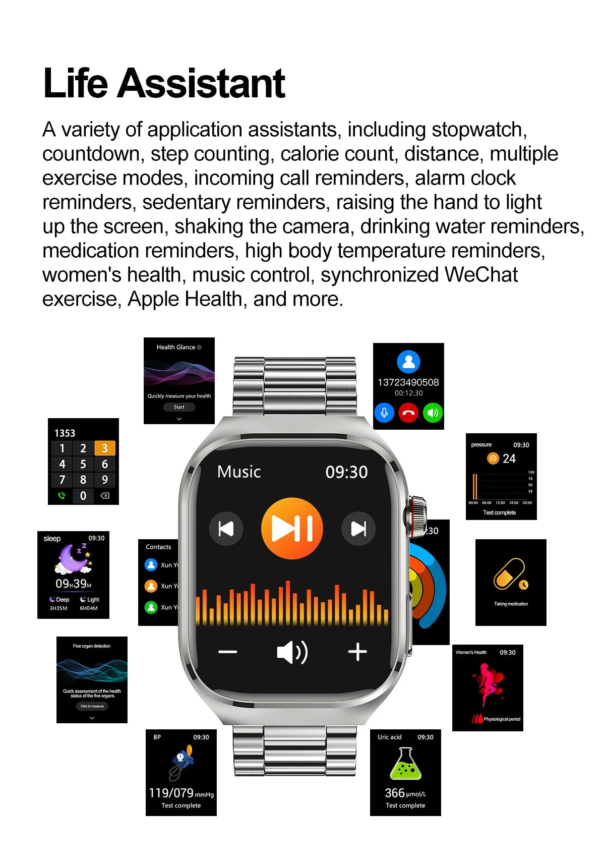 2025 Smartwatch – Uric Acid & Blood Fat Monitor, ECG+PPG, Bluetooth Call, Fitness Tracker