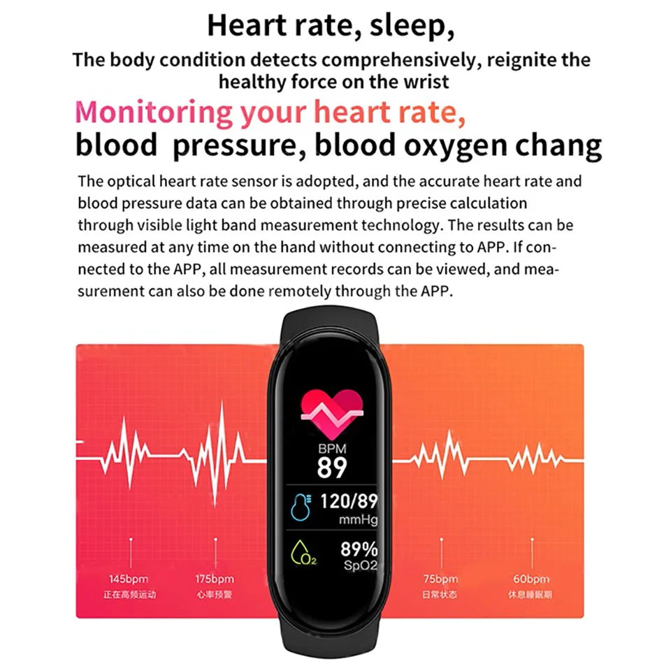 M6 Smartwatch – Fitness Bracelet with Heart Rate, Blood Pressure & Waterproof Design
