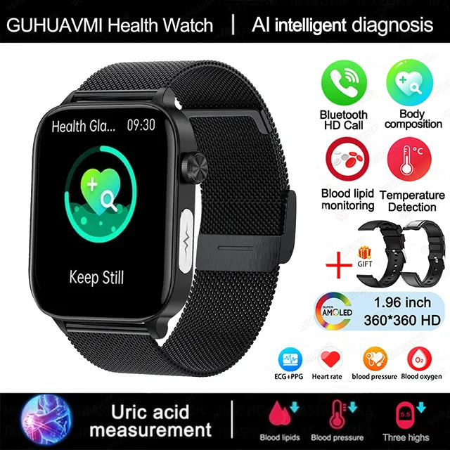 2025 ECG+PPG Smartwatch – Blood Pressure, Lipid & Uric Acid Monitor with Women’s Health Tracker