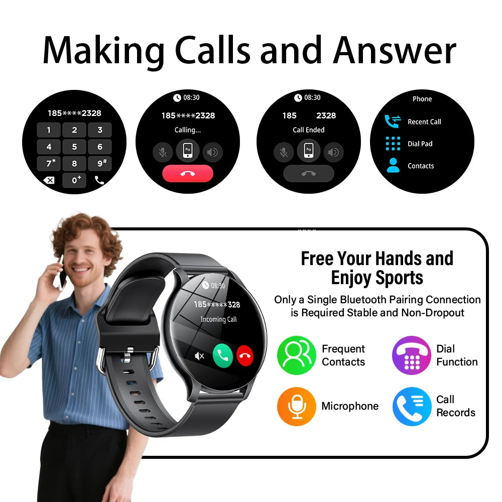 KESHUYOU Smartwatch – Full Touch Bluetooth Call, Fitness & Heart Rate Tracker