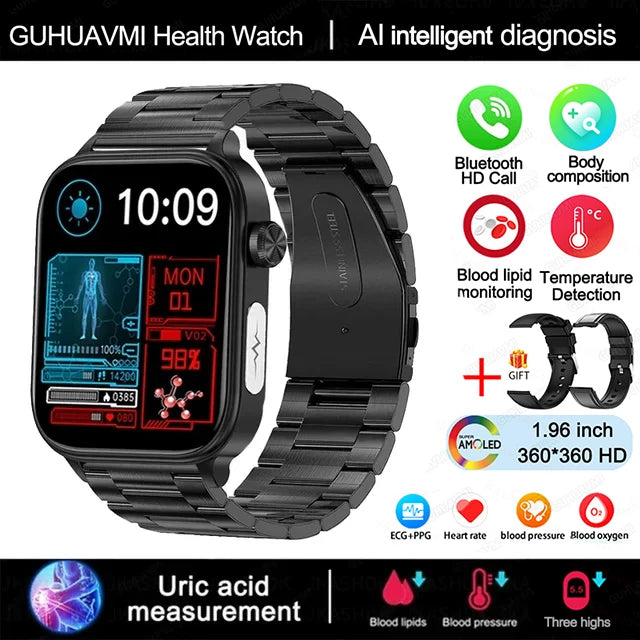 2025 ECG+PPG Smartwatch – Blood Pressure, Lipid & Uric Acid Monitor with Women’s Health Tracker
