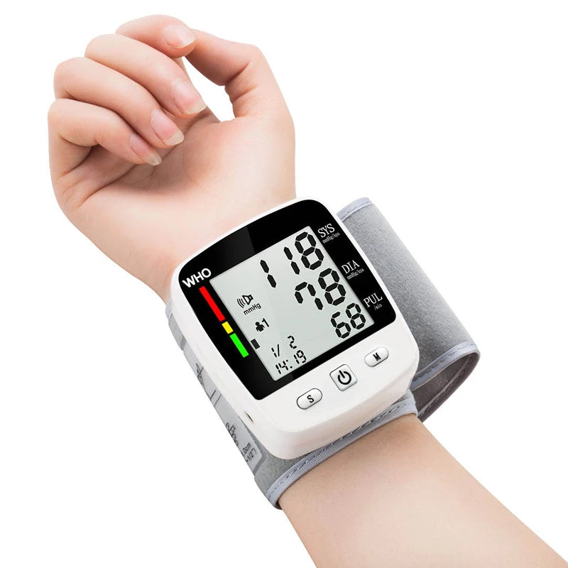 Rechargeable Wrist Blood Pressure Monitor – Digital LCD Sphygmomanometer