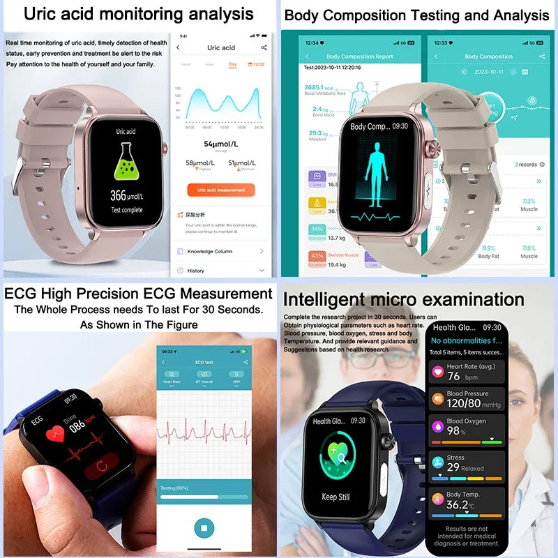 AI Diagnostic Smartwatch – Blood Lipid, Uric Acid & Women’s Health Tracker 2025