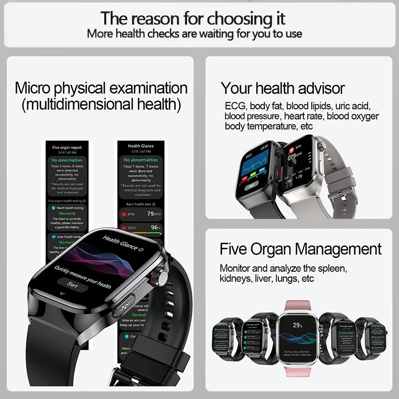 2025 Smartwatch – Uric Acid & Blood Fat Monitor, ECG+PPG, Bluetooth Call, Fitness Tracker