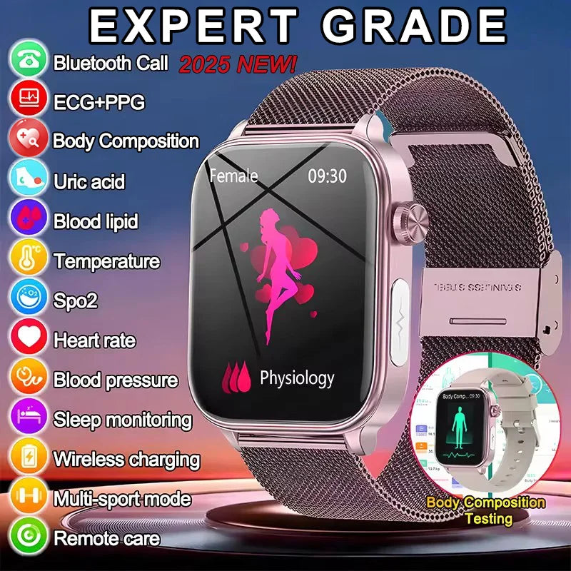 2025 ECG+PPG Smartwatch – Blood Pressure, Lipid & Uric Acid Monitor with Women’s Health Tracker