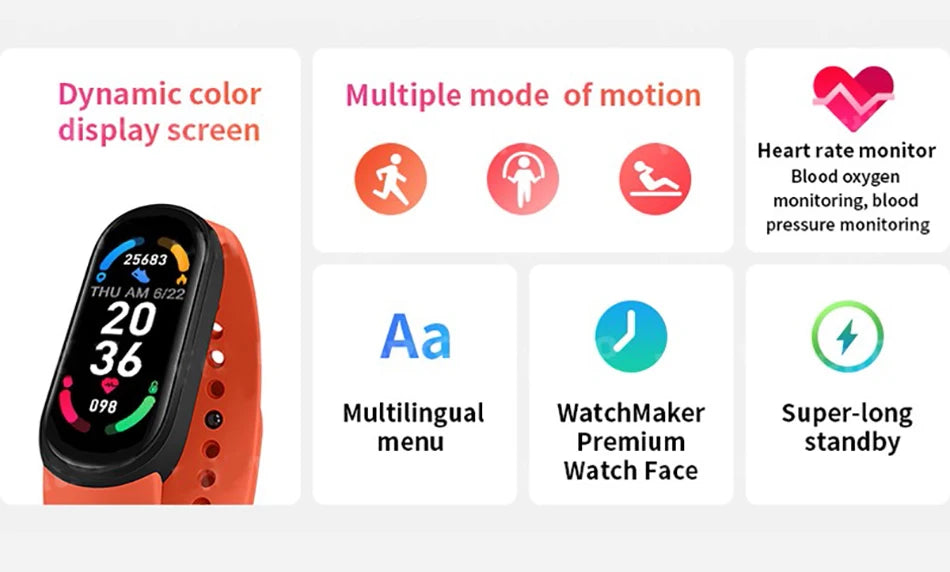 M6 Smartwatch – Fitness Bracelet with Heart Rate, Blood Pressure & Waterproof Design