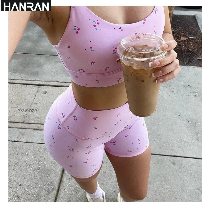 HANRAN Matching Workout Set – Sports Bra & Yoga Pants with Cups