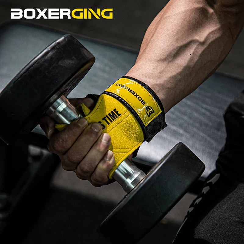 Cowhide Gym Gloves Grips – Weightlifting Pads with Palm Protection