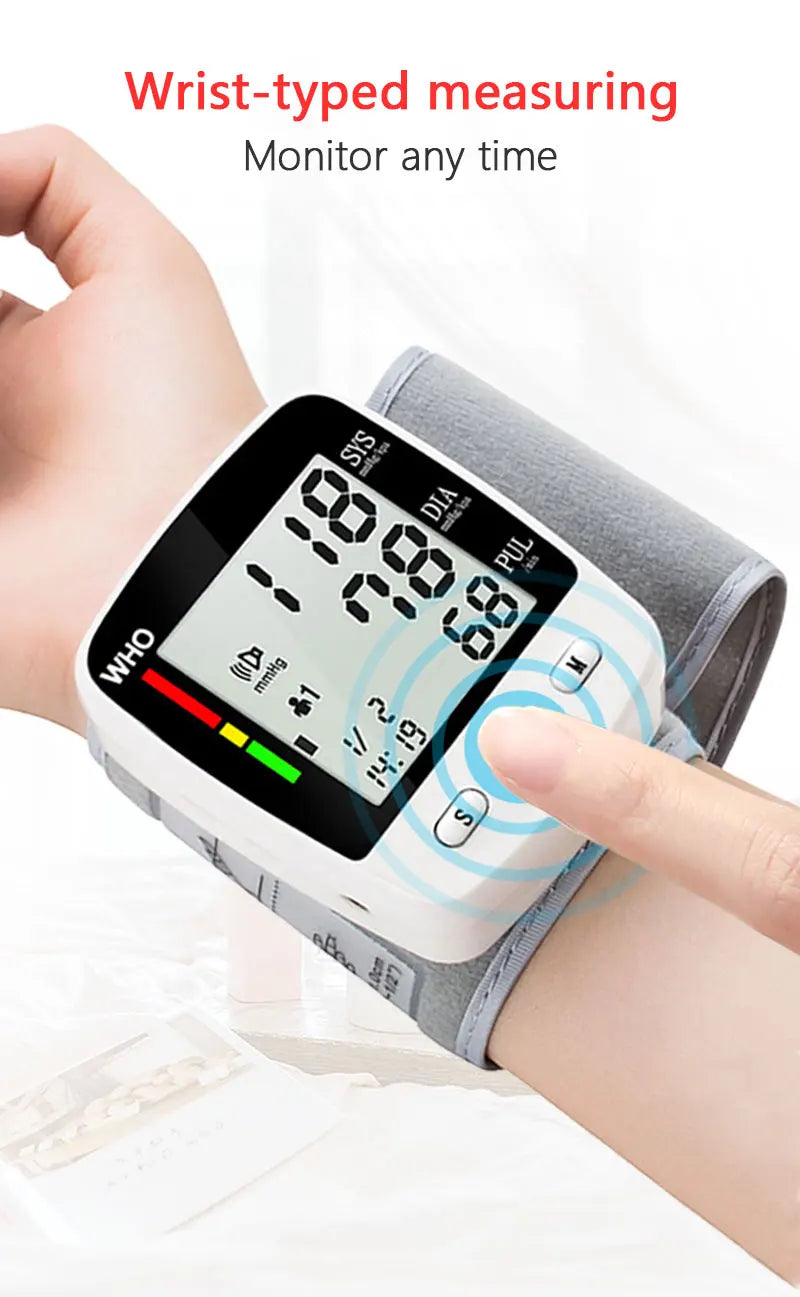 Rechargeable Wrist Blood Pressure Monitor – Digital LCD Sphygmomanometer