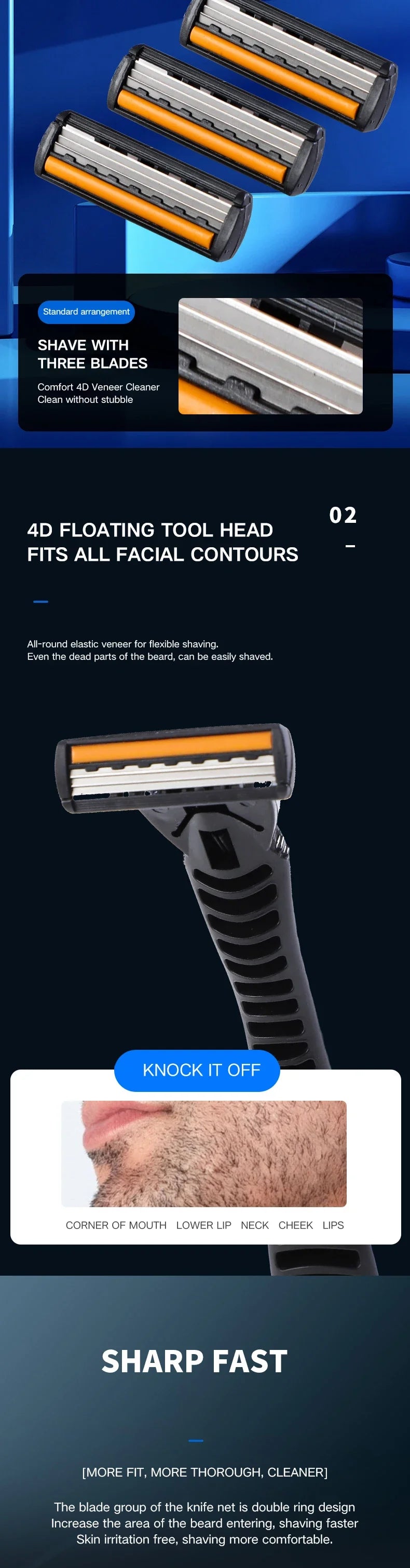 Men’s Triple-Layer Razor – Reusable Shaver with Replaceable Blades