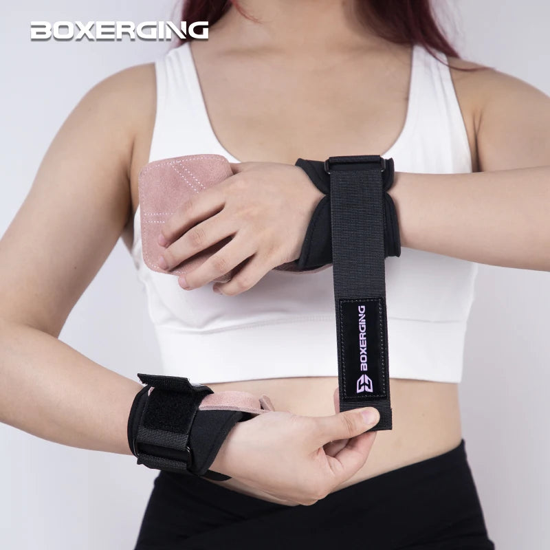 Cowhide Gym Gloves Grips – Weightlifting Pads with Palm Protection