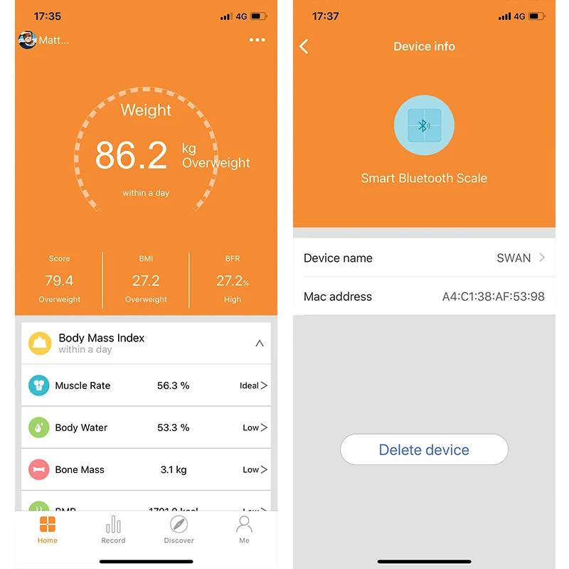 Bluetooth Smart Body Fat Scale