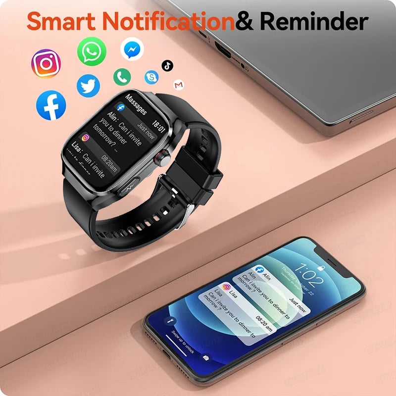 2025 Smartwatch – Uric Acid & Blood Fat Monitor, ECG+PPG, Bluetooth Call, Fitness Tracker