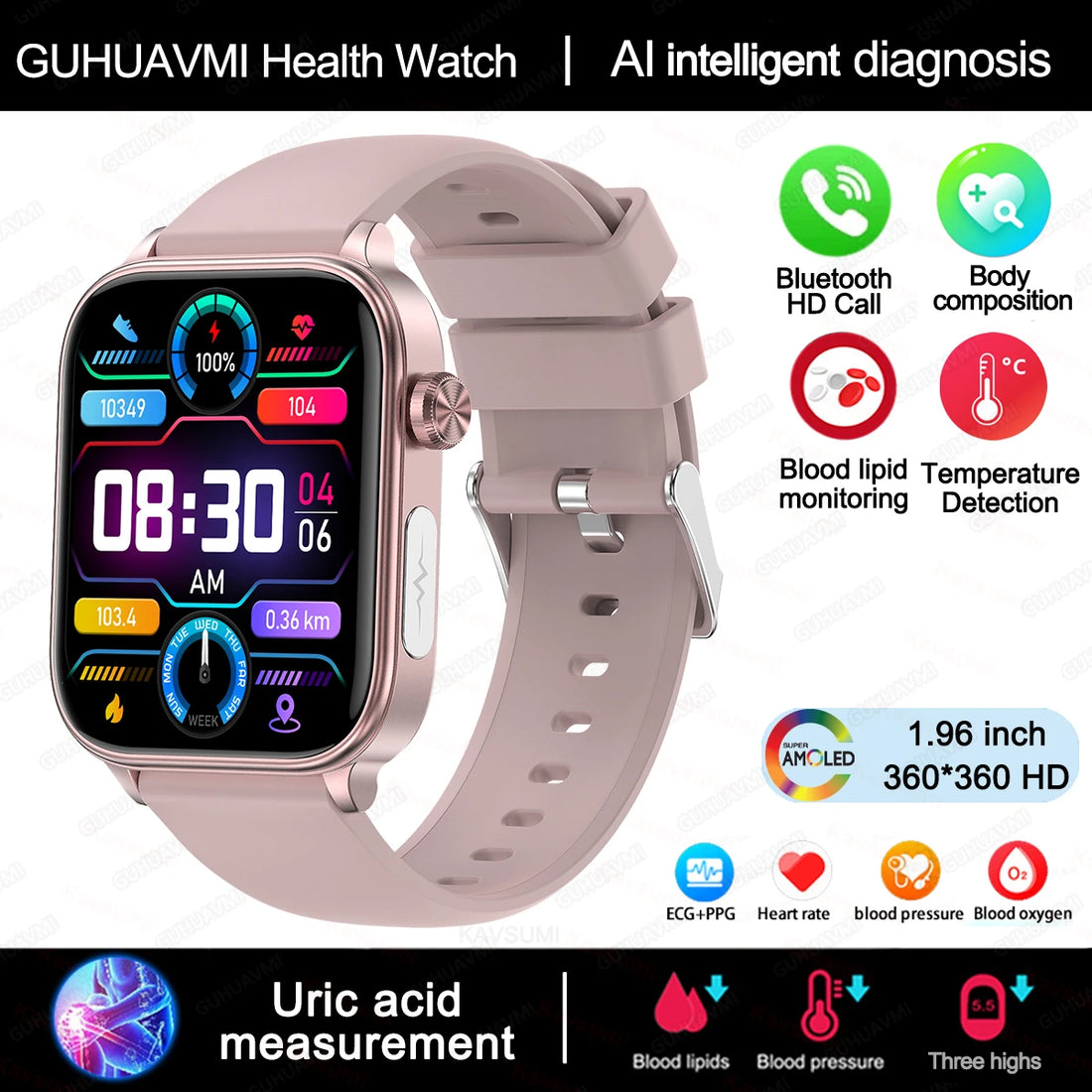 AI Diagnostic Smartwatch – Blood Lipid, Uric Acid & Women’s Health Tracker 2025