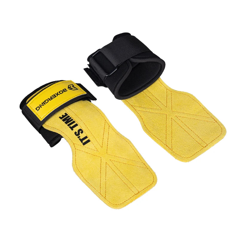 Cowhide Gym Gloves Grips – Weightlifting Pads with Palm Protection