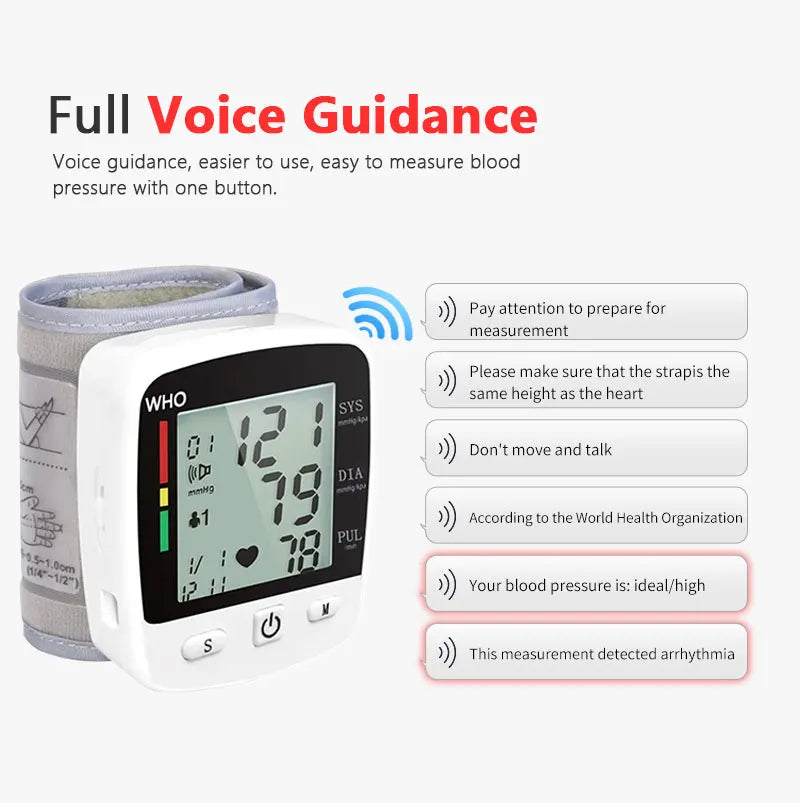 Rechargeable Wrist Blood Pressure Monitor – Digital LCD Sphygmomanometer
