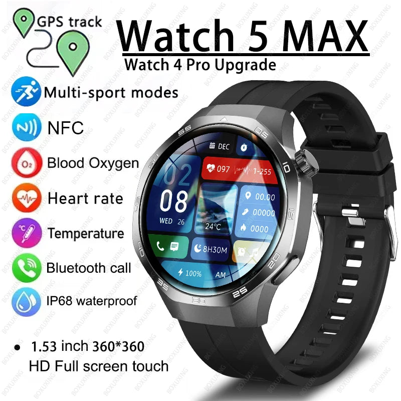 Watch 5 MAX 2025 – AMOLED Smartwatch with NFC, GPS, Bluetooth Call & Fitness Tracking