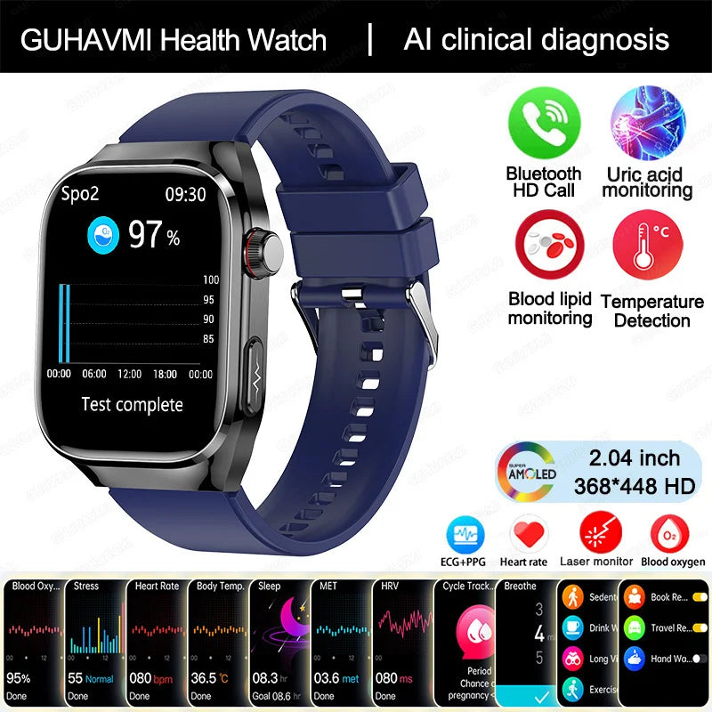 2025 Smartwatch – Uric Acid & Blood Fat Monitor, ECG+PPG, Bluetooth Call, Fitness Tracker