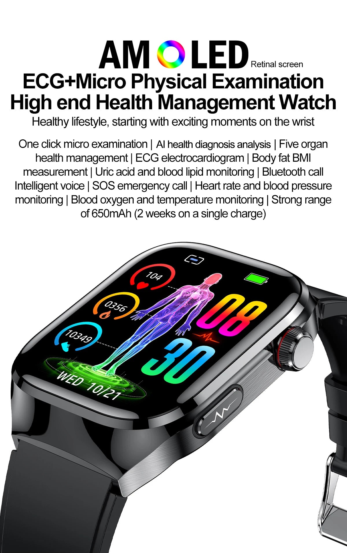2025 Smartwatch – Uric Acid & Blood Fat Monitor, ECG+PPG, Bluetooth Call, Fitness Tracker