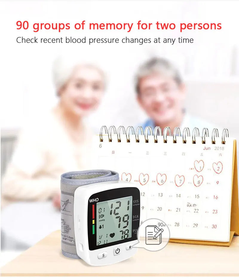 Rechargeable Wrist Blood Pressure Monitor – Digital LCD Sphygmomanometer