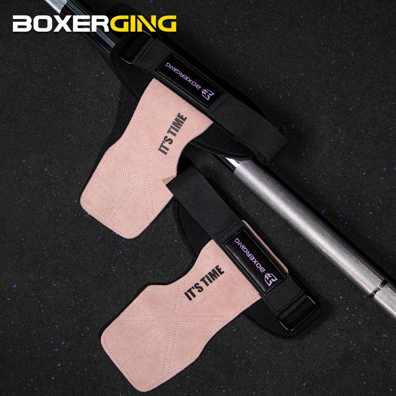 Cowhide Gym Gloves Grips – Weightlifting Pads with Palm Protection