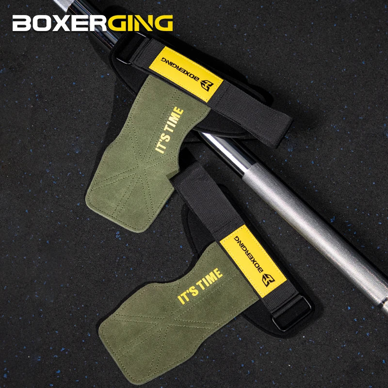Cowhide Gym Gloves Grips – Weightlifting Pads with Palm Protection