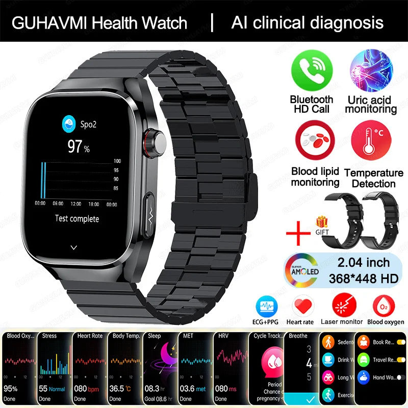 2025 Smartwatch – Uric Acid & Blood Fat Monitor, ECG+PPG, Bluetooth Call, Fitness Tracker