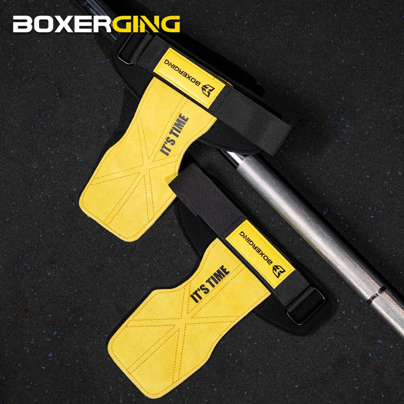 Cowhide Gym Gloves Grips – Weightlifting Pads with Palm Protection